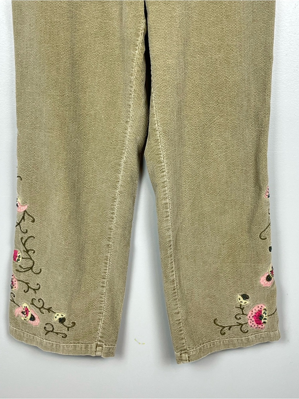 J.Jill green 100% cotton embroidered beaded corduroy straight leg pants, 10P. - Picture 4 of 10